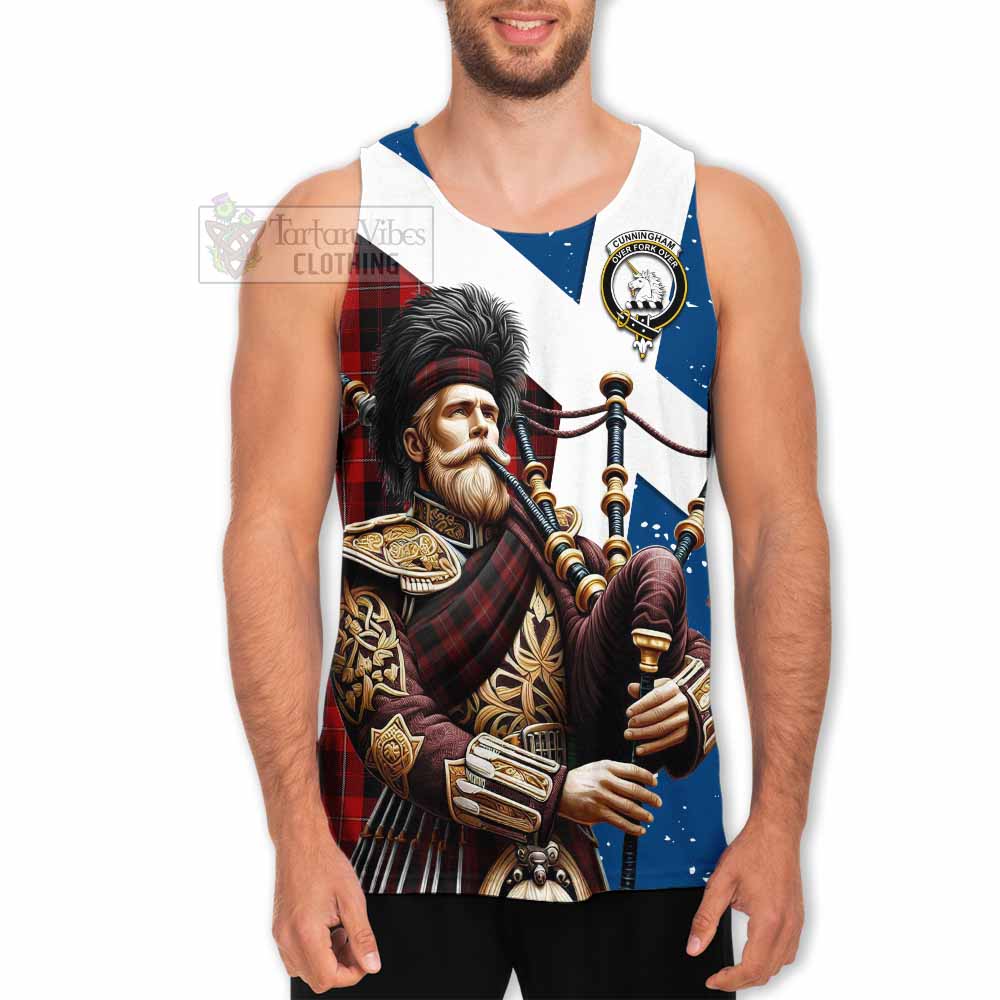 Cunningham Tartan Men's Tank Top with Family Crest Scottish Bagpiper Vibes