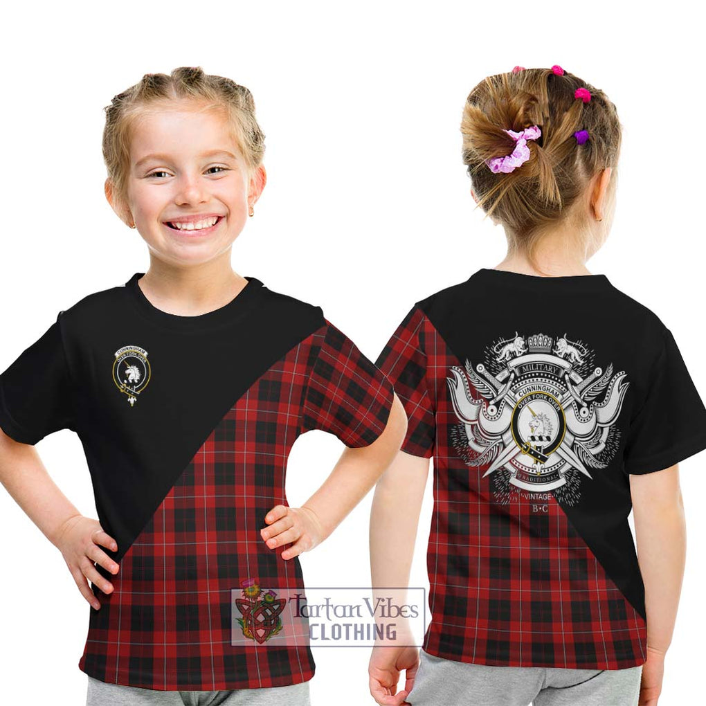 Cunningham Tartan Kid T-Shirt with Family Crest and Military Logo Style - Tartanvibesclothing Shop