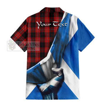 Cunningham Tartan Short Sleeve Button Shirt with Family Crest Scotland Patriotic Style