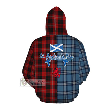 Cunningham Tartan Cotton Hoodie Happy St. Andrew's Day Half Tartan Style