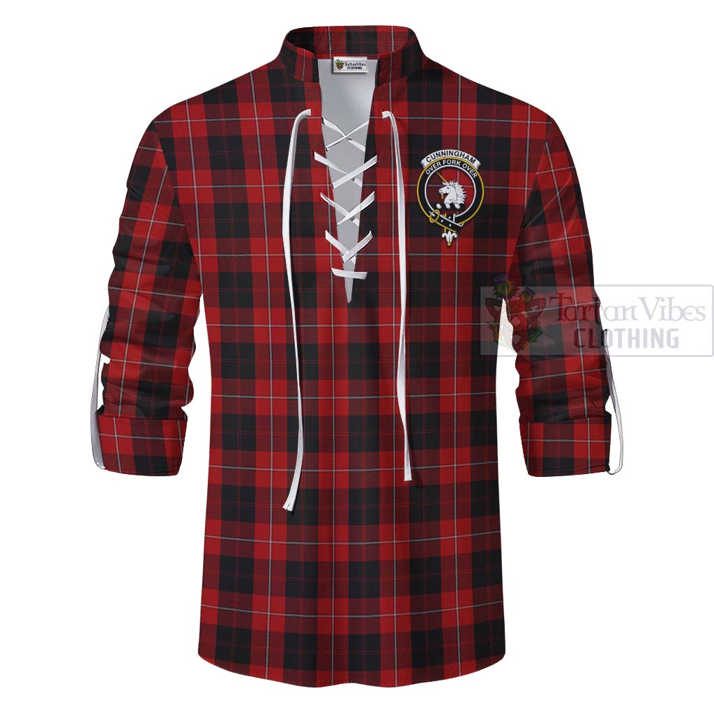 Tartan Vibes Clothing Cunningham Tartan Ghillie Kilt Shirt with Family Crest Celtic Skull Style