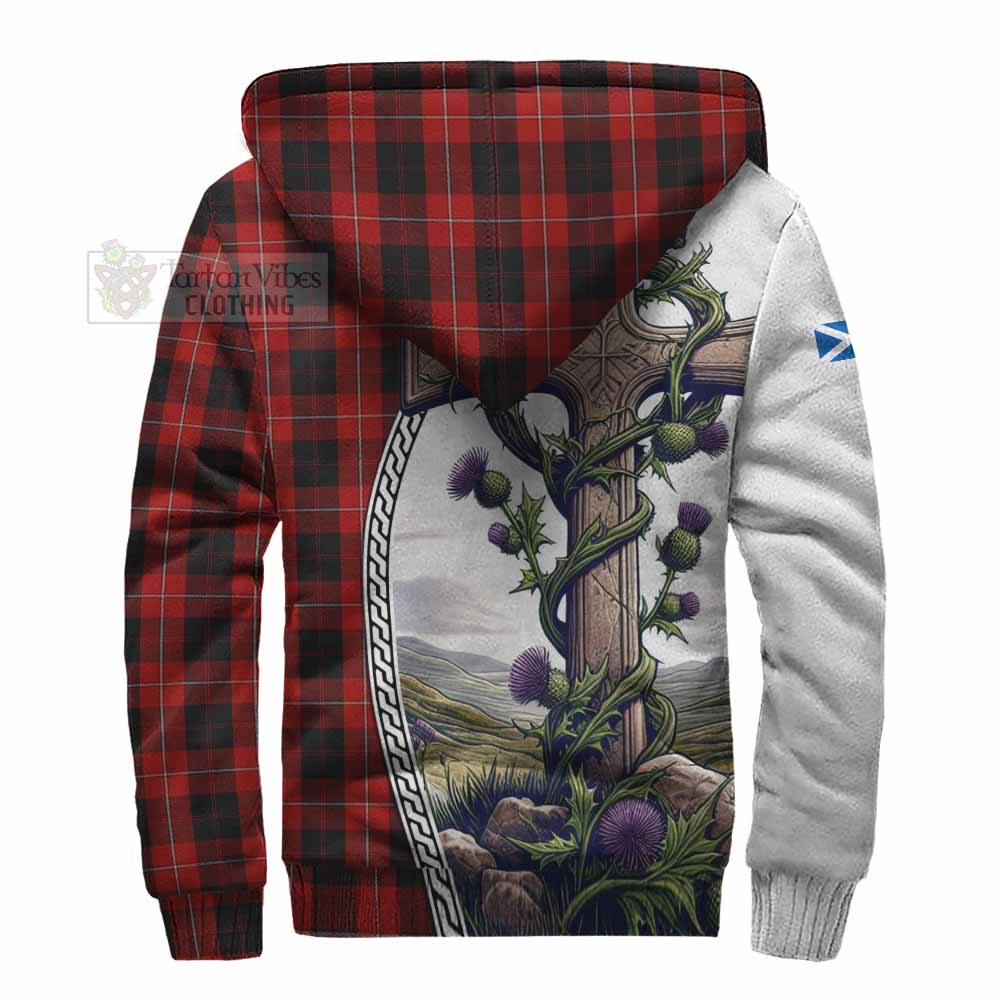 Tartan Vibes Clothing Cunningham Tartan Sherpa Hoodie with Family Crest and St. Andrew's Cross Accented by Thistle Vines