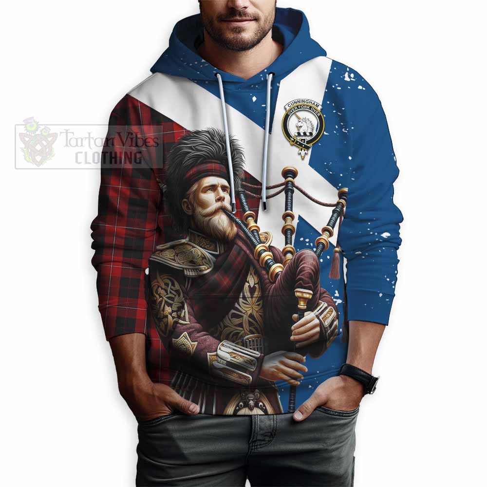 Tartan Vibes Clothing Cunningham Tartan Hoodie with Family Crest Scottish Bagpiper Vibes