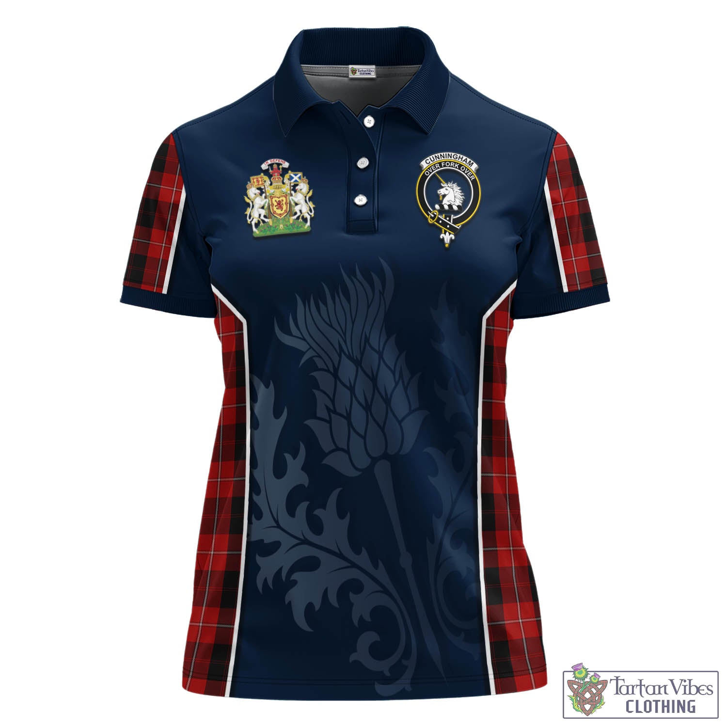 Tartan Vibes Clothing Cunningham Tartan Women's Polo Shirt with Family Crest and Scottish Thistle Vibes Sport Style