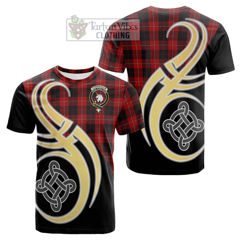 Tartan Vibes Clothing Cunningham Tartan Cotton T-shirt with Family Crest and Celtic Symbol Style