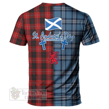 Cunningham Tartan T-Shirt Happy St. Andrew's Day Half Tartan Style