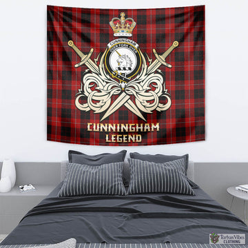 Cunningham Tartan Tapestry with Clan Crest and the Golden Sword of Courageous Legacy