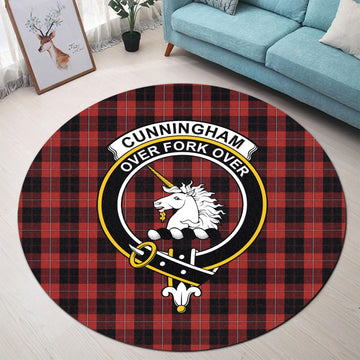 Cunningham Tartan Round Rug with Family Crest