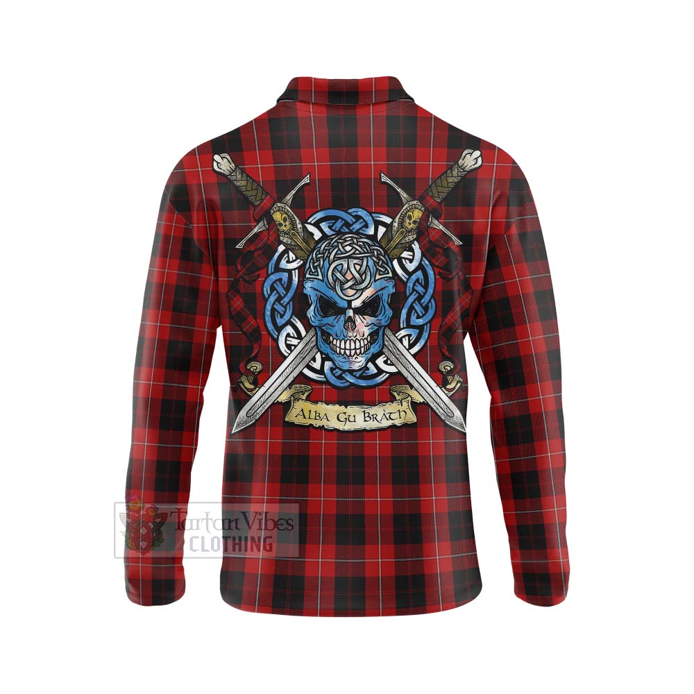 Tartan Vibes Clothing Cunningham Tartan Long Sleeve Polo Shirt with Family Crest Celtic Skull Style