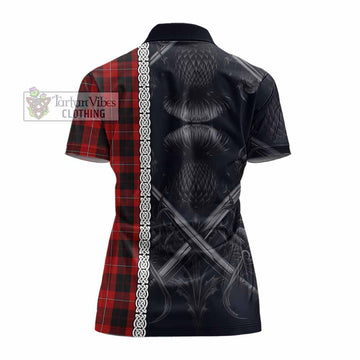 Cunningham Tartan Women's Polo Shirt with Family Crest Cross Sword Thistle Celtic Vibes