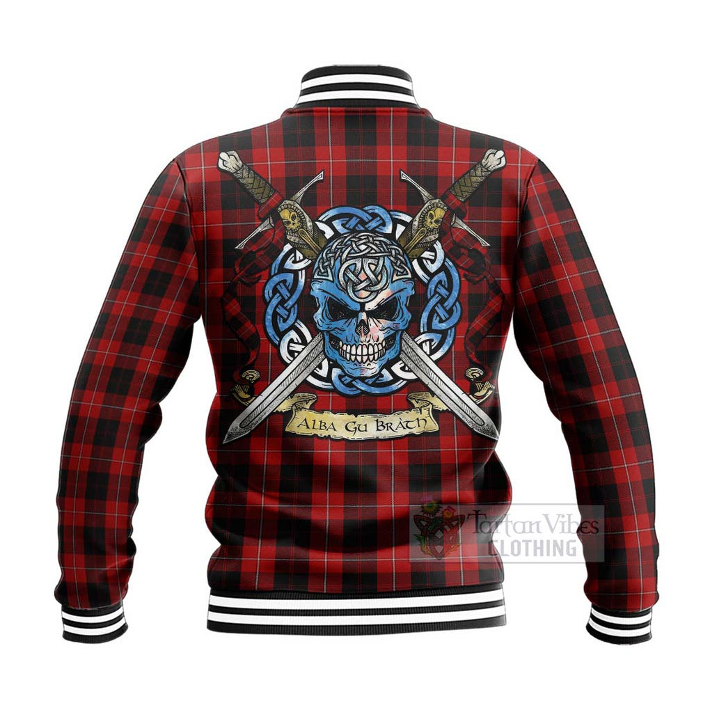 Tartan Vibes Clothing Cunningham Tartan Baseball Jacket with Family Crest Celtic Skull Style