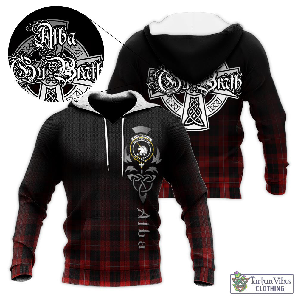 Tartan Vibes Clothing Cunningham Tartan Knitted Hoodie Featuring Alba Gu Brath Family Crest Celtic Inspired