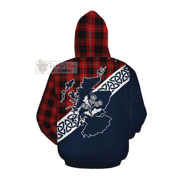 Cunningham Tartan Cotton Hoodie Featuring Thistle and Scotland Map