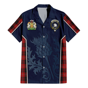 Cunningham Tartan Short Sleeve Button Up Shirt with Family Crest and Scottish Thistle Vibes Sport Style