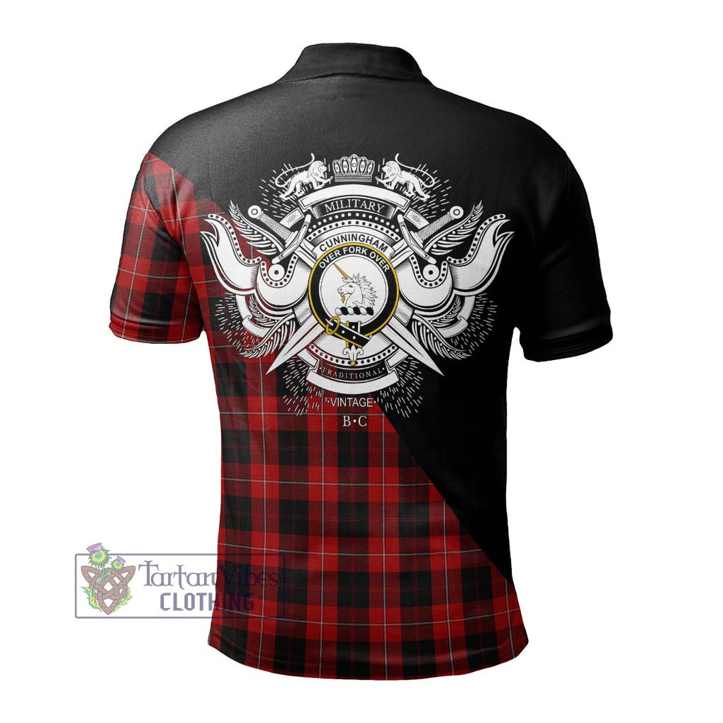 Cunningham Tartan Polo Shirt with Family Crest and Military Logo Style - Tartanvibesclothing Shop