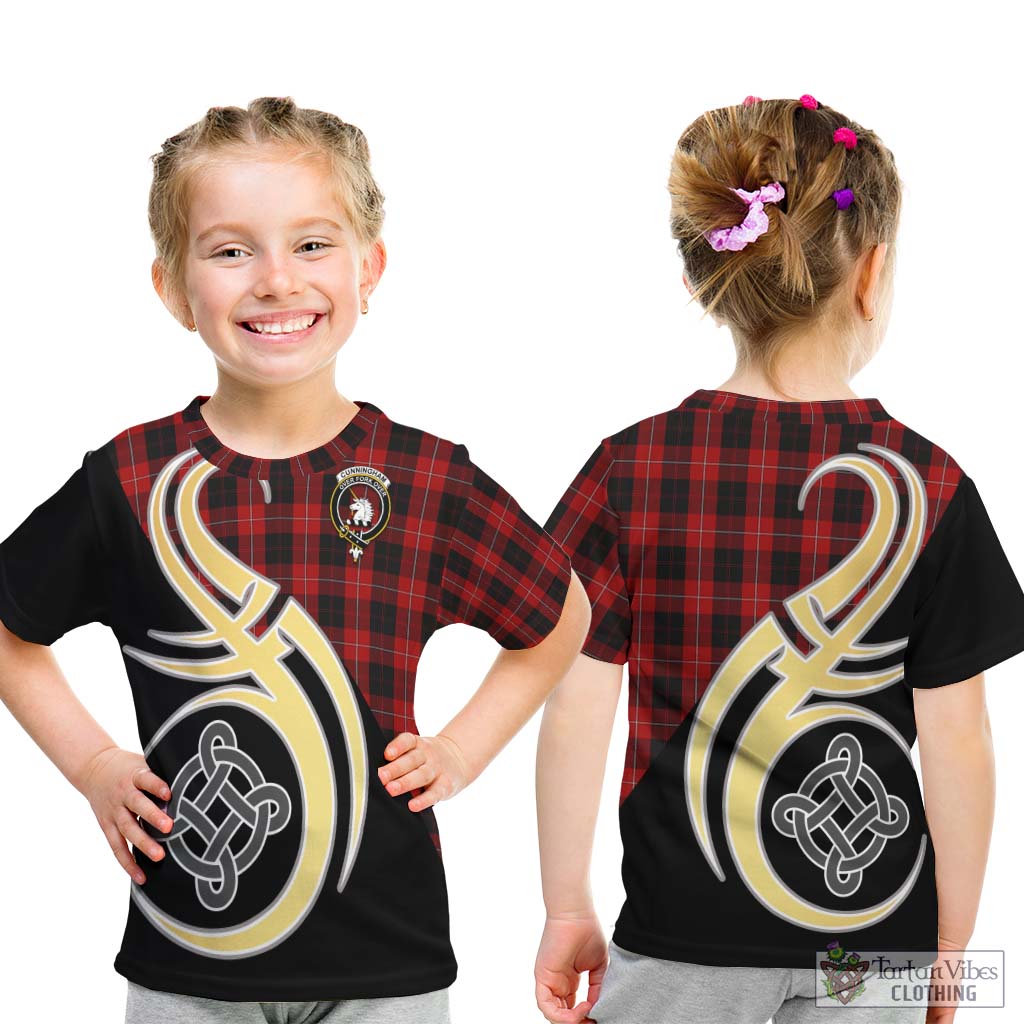 Cunningham Tartan Kid T-Shirt with Family Crest and Celtic Symbol Style - Tartan Vibes Clothing