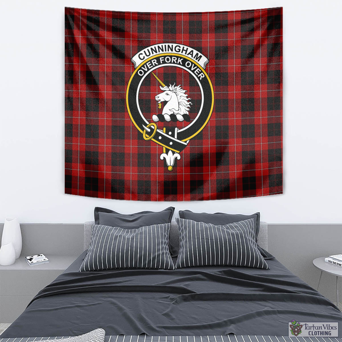 Tartan Vibes Clothing Cunningham Tartan Tapestry Wall Hanging and Home Decor for Room with Family Crest