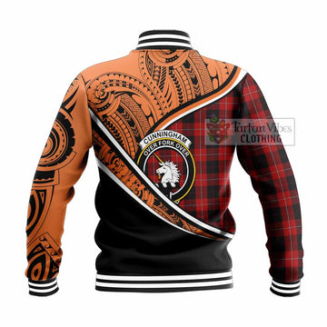 Cunningham Crest Tartan Baseball Jacket with Polynesian Vibes Style - Orange Version