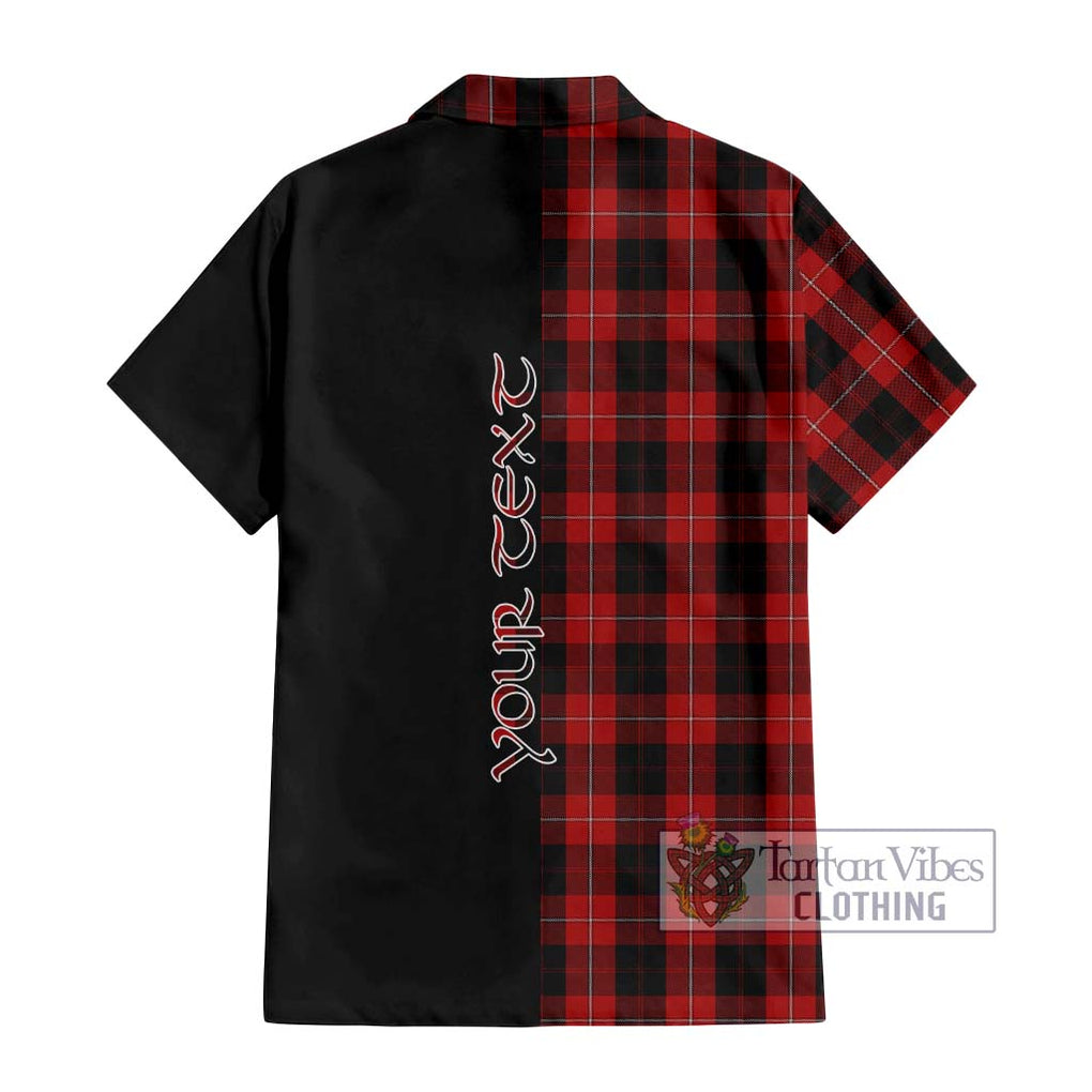 Cunningham Tartan Short Sleeve Button Shirt with Family Crest and Half Of Me Style - Tartanvibesclothing Shop