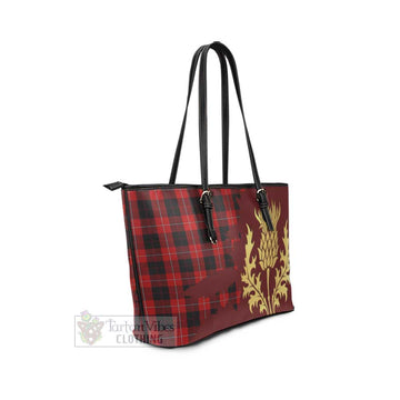 Cunningham Tartan Leather Tote Bag Gold Thistle Style - Tartan Vibes Clothing