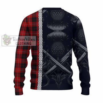 Cunningham Tartan Knitted Sweater with Family Crest Cross Sword Thistle Celtic Vibes