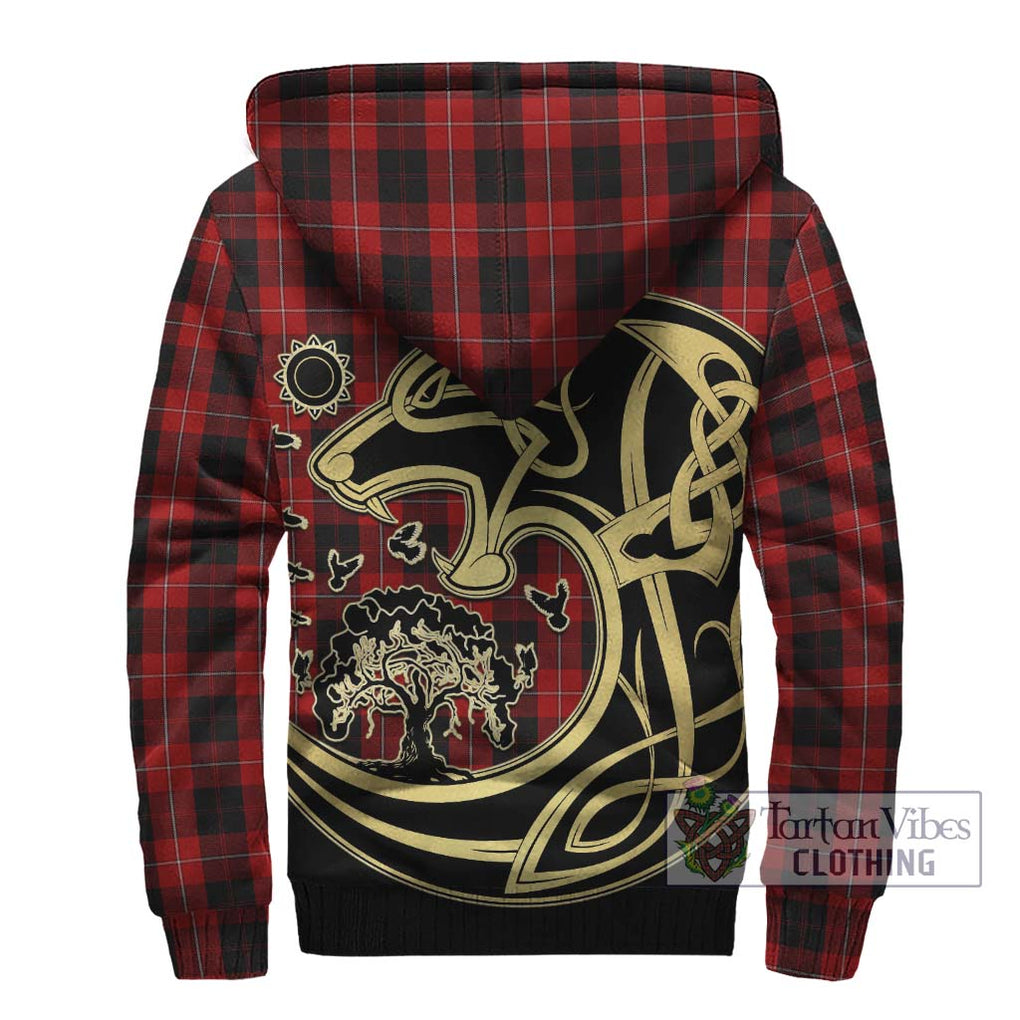 Cunningham Tartan Sherpa Hoodie with Family Crest Celtic Wolf Style - Tartan Vibes Clothing