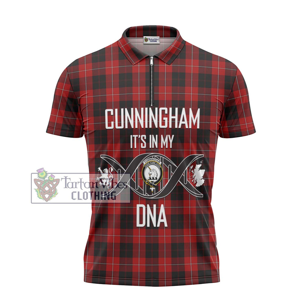 Cunningham Tartan Zipper Polo Shirt with Family Crest DNA In Me Style - Tartanvibesclothing Shop