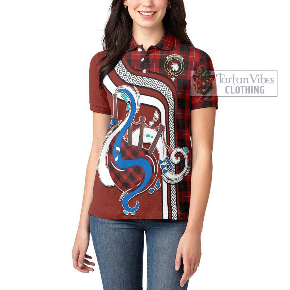 Cunningham Tartan Women's Polo Shirt with Epic Bagpipe Style - Tartanvibesclothing Shop