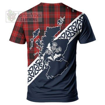 Cunningham Tartan T-Shirt Featuring Thistle and Scotland Map