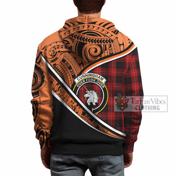 Cunningham Crest Tartan Hoodie with Polynesian Vibes Style - Orange Version