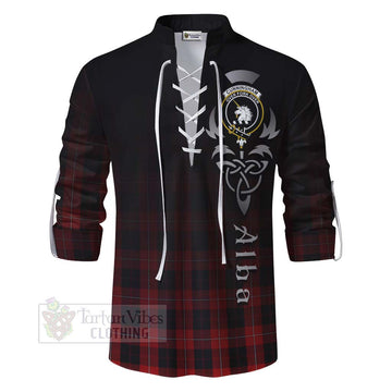 Cunningham Tartan Ghillie Kilt Shirt Featuring Alba Gu Brath Family Crest Celtic Inspired