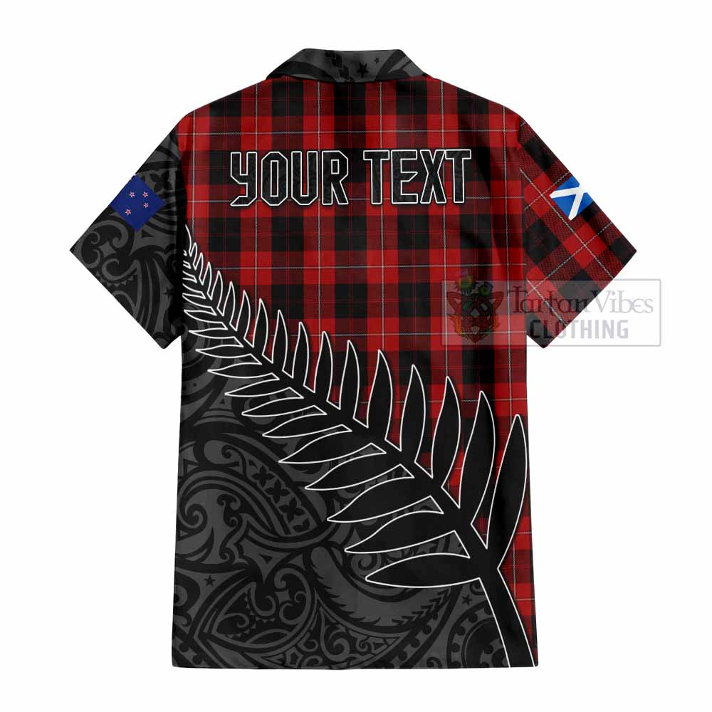 Tartan Vibes Clothing Cunningham Crest Tartan Short Sleeve Button Shirt with New Zealand Silver Fern Half Style