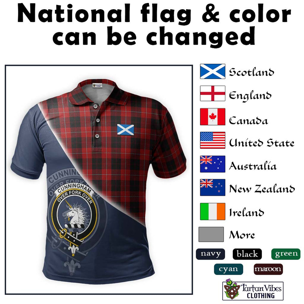 Cunningham Tartan Polo Shirt with Personalised National Flag and Family Crest Half Style - Tartanvibesclothing Shop