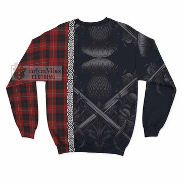 Cunningham Tartan Sweatshirt with Family Crest Cross Sword Thistle Celtic Vibes