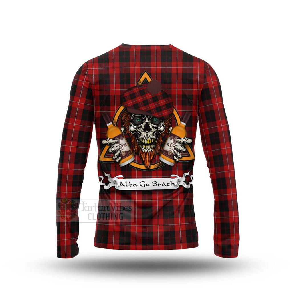 Tartan Vibes Clothing Cunningham Tartan Long Sleeve T-Shirt with Family Crest and Bearded Skull Holding Bottles of Whiskey