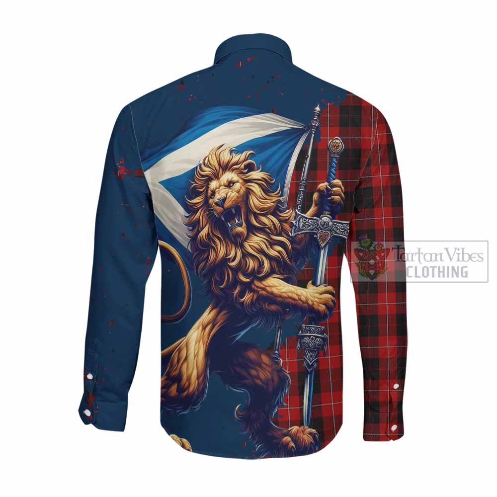 Tartan Vibes Clothing Cunningham Tartan Family Crest Long Sleeve Button Shirt with Scottish Majestic Lion