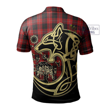 Cunningham Tartan Polo Shirt with Family Crest Celtic Wolf Style