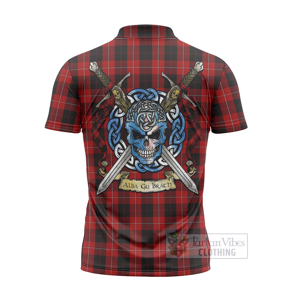 Tartan Vibes Clothing Cunningham Tartan Zipper Polo Shirt with Family Crest Celtic Skull Style