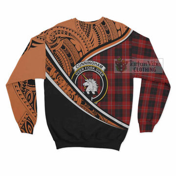 Cunningham Crest Tartan Sweatshirt with Polynesian Vibes Style - Orange Version