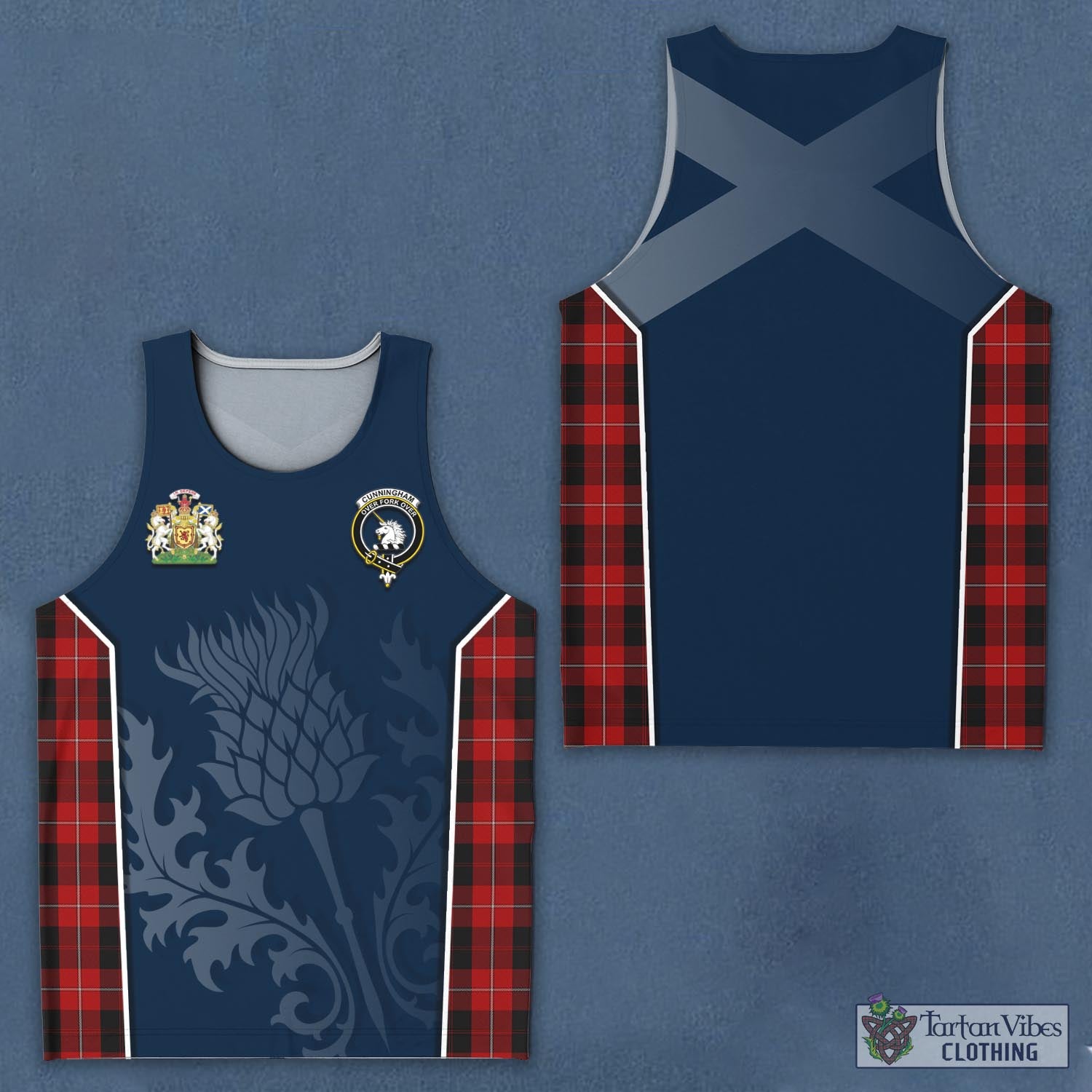 Tartan Vibes Clothing Cunningham Tartan Men's Tanks Top with Family Crest and Scottish Thistle Vibes Sport Style