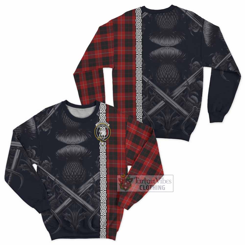 Tartan Vibes Clothing Cunningham Tartan Sweatshirt with Family Crest Cross Sword Thistle Celtic Vibes