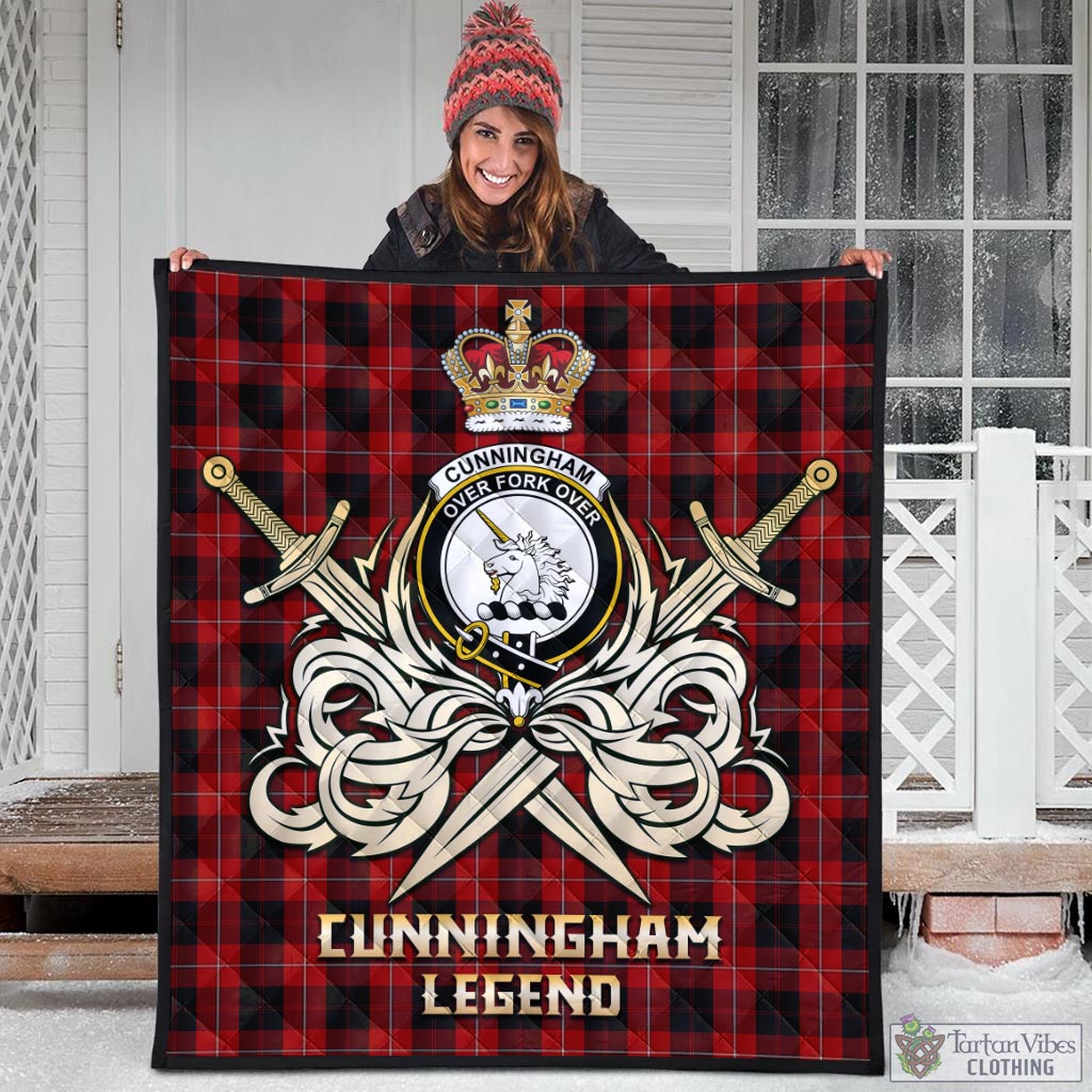 Tartan Vibes Clothing Cunningham Tartan Quilt with Clan Crest and the Golden Sword of Courageous Legacy