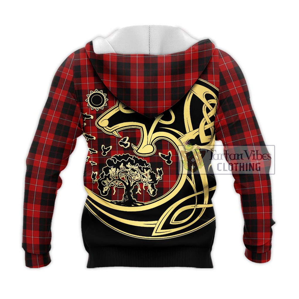 Cunningham Tartan Knitted Hoodie with Family Crest Celtic Wolf Style - Tartan Vibes Clothing