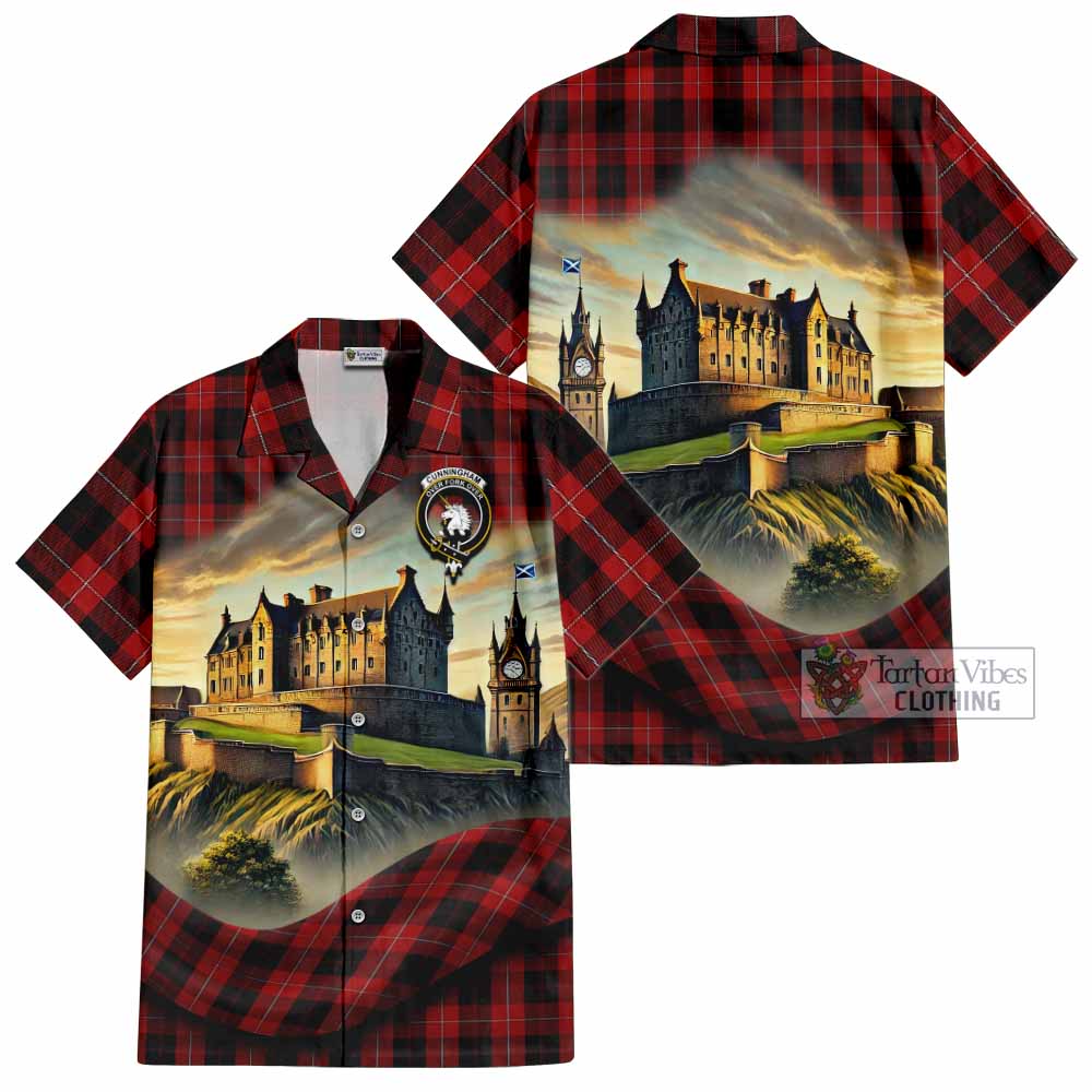 Cunningham Tartan Family Crest Hawaiian Shirt with Scottish Ancient Castle Style - Tartan Vibes Clothing