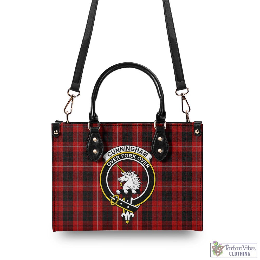 Tartan Vibes Clothing Cunningham Tartan Luxury Leather Handbags with Family Crest