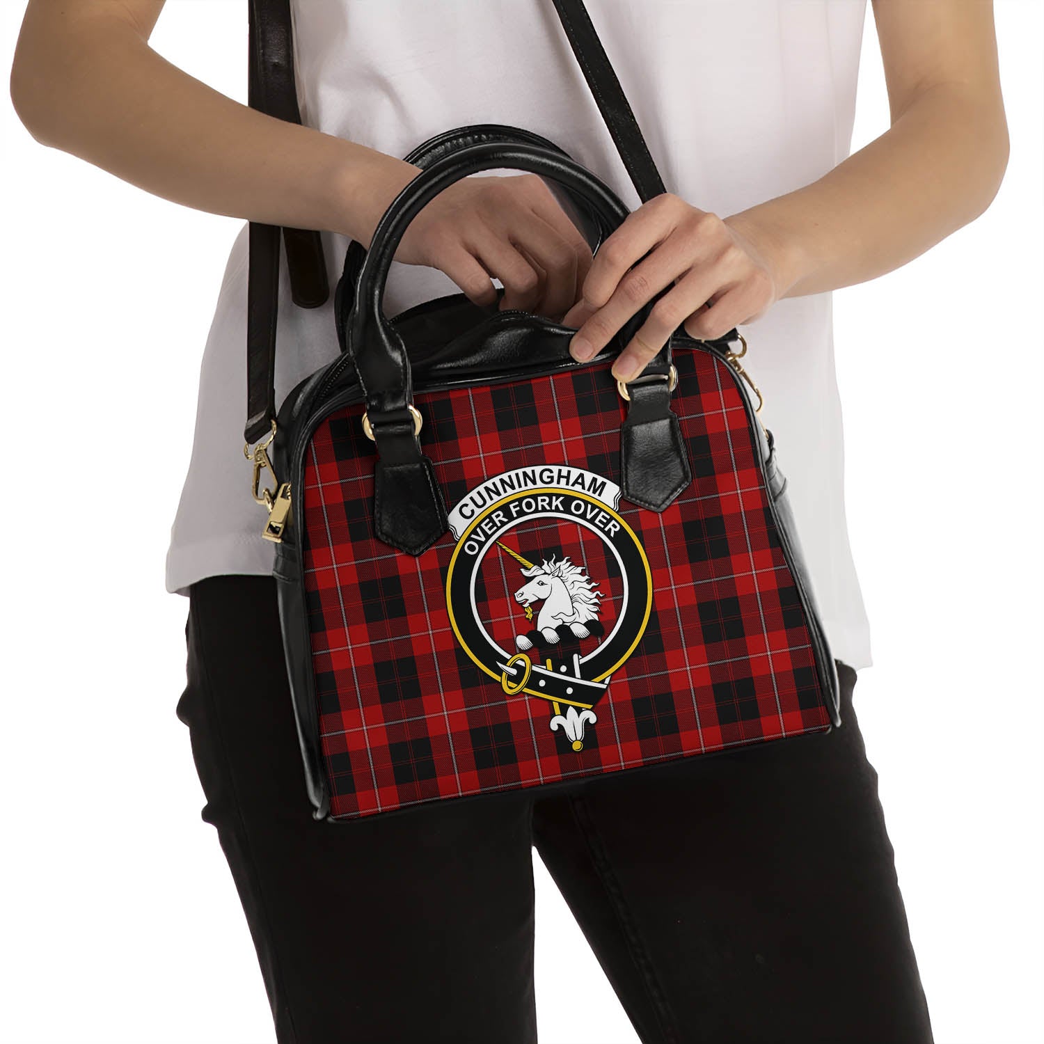 Cunningham Tartan Shoulder Handbags with Family Crest - Tartanvibesclothing