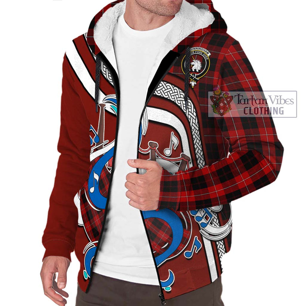 Cunningham Tartan Sherpa Hoodie with Epic Bagpipe Style Unisex - Tartanvibesclothing Shop