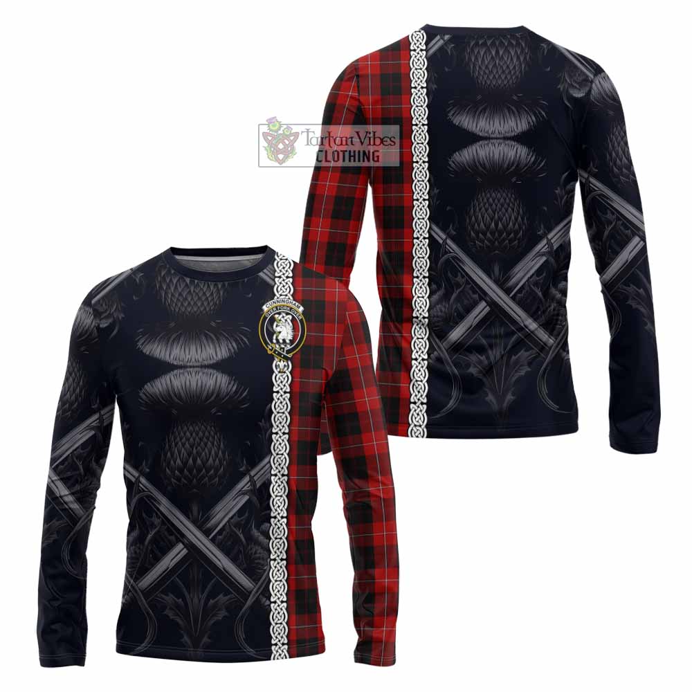 Tartan Vibes Clothing Cunningham Tartan Long Sleeve T-Shirt with Family Crest Cross Sword Thistle Celtic Vibes