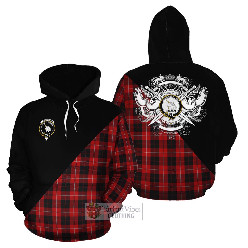 Tartan Vibes Clothing Cunningham Tartan Cotton Hoodie with Family Crest and Military Logo Style