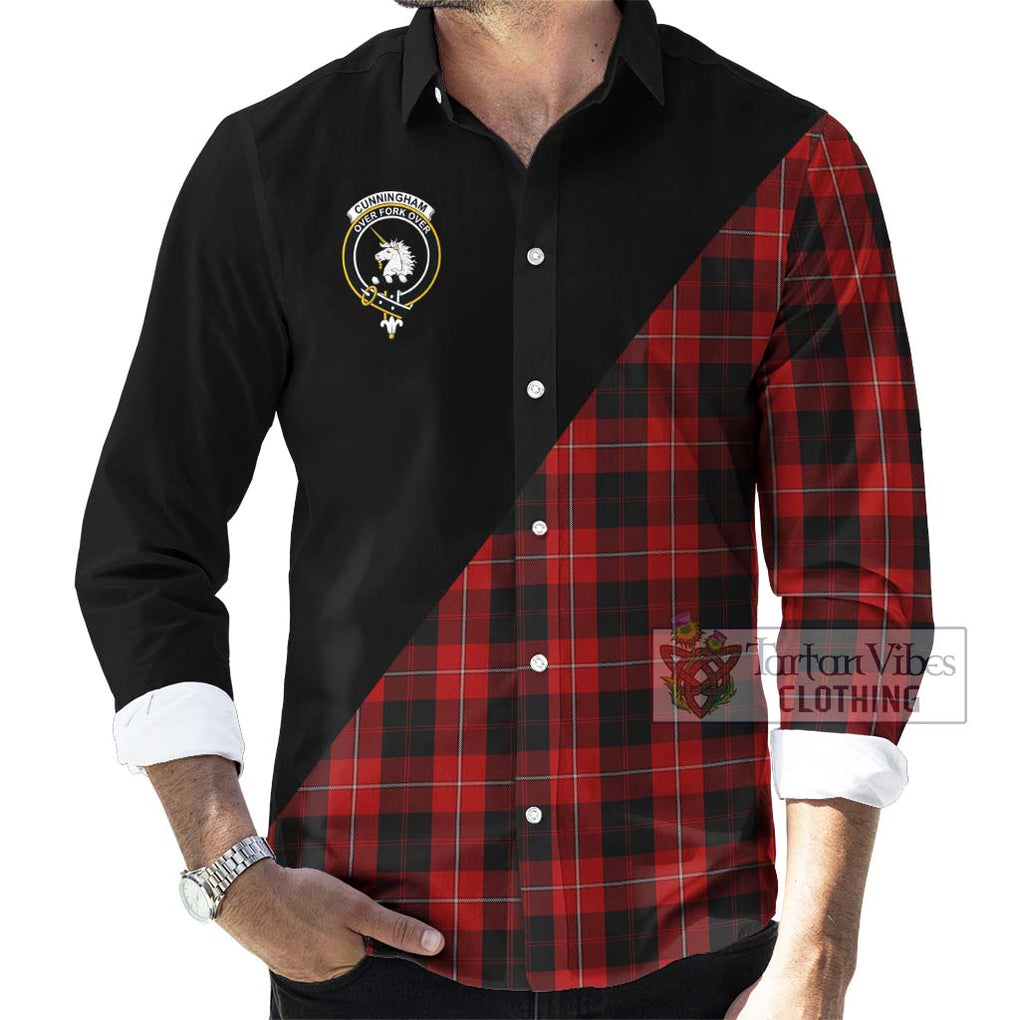 Cunningham Tartan Long Sleeve Button Shirt with Family Crest and Military Logo Style - Tartanvibesclothing Shop